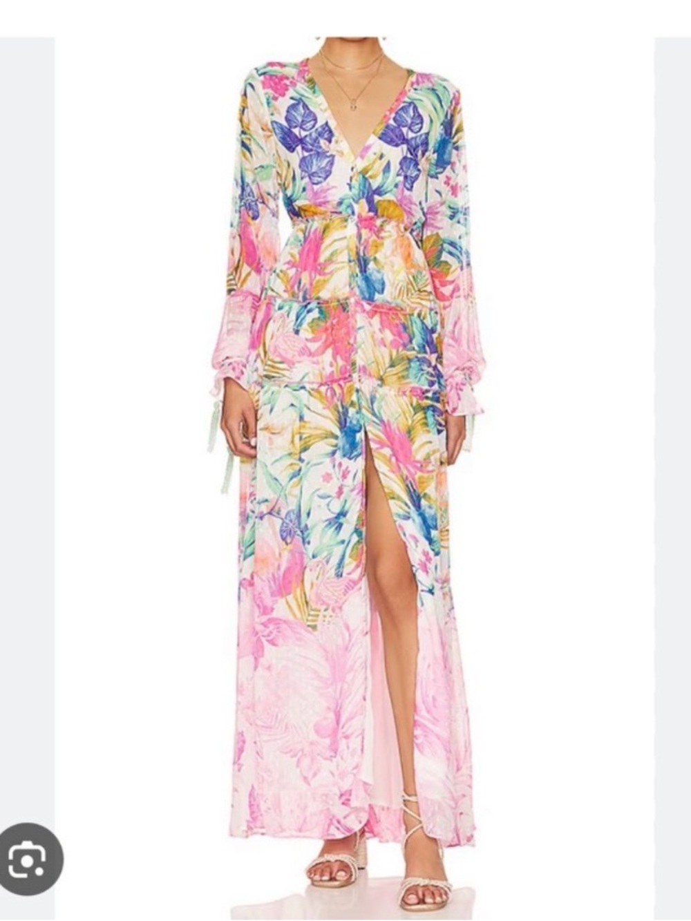 Rococo Sand Floral V-Neck Maxi Dress in Pink & Multicolor